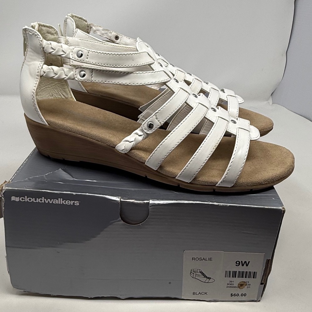 Cloudwalkers Avenue Felise‎ White Strappy Wedge Gladiator Sandals Womens 10W